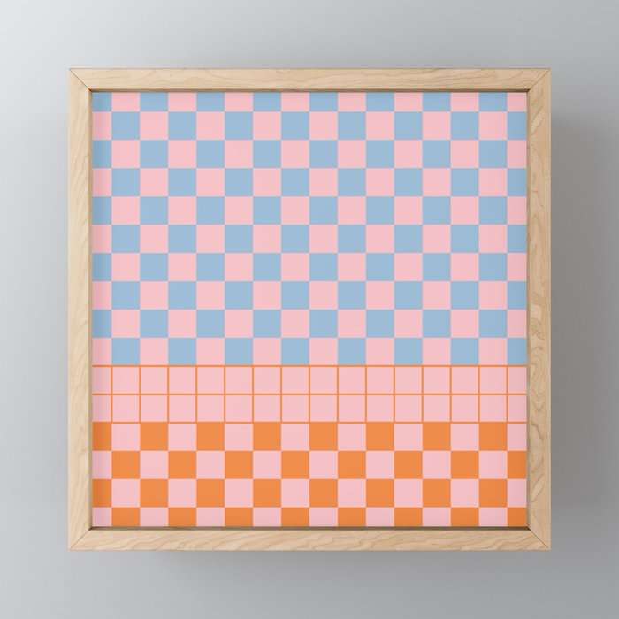 Checkered Triplet Mixed Check Pattern in Pastel Pink and Light Orange Mini Art Print Gallery Image 1