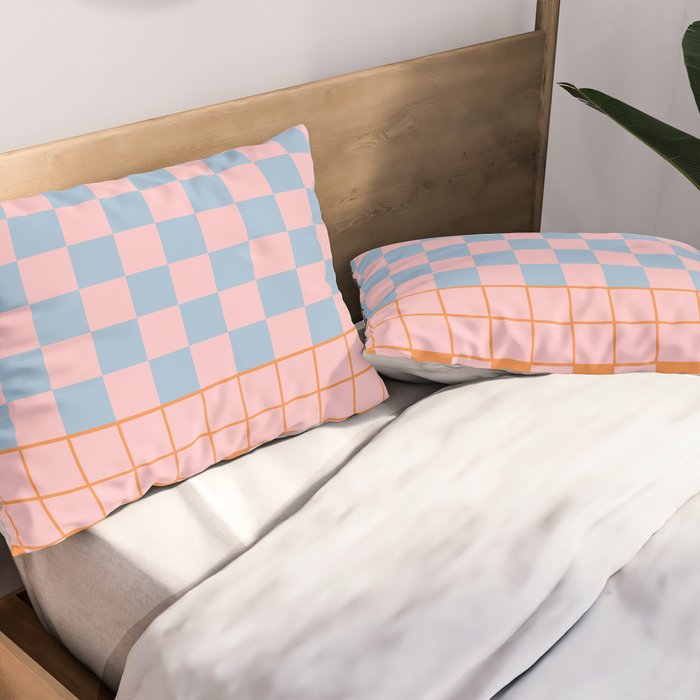 Checkered Triplet Mixed Check Pattern in Pastel Pink and Light Orange Pillow Sham Gallery Image 2