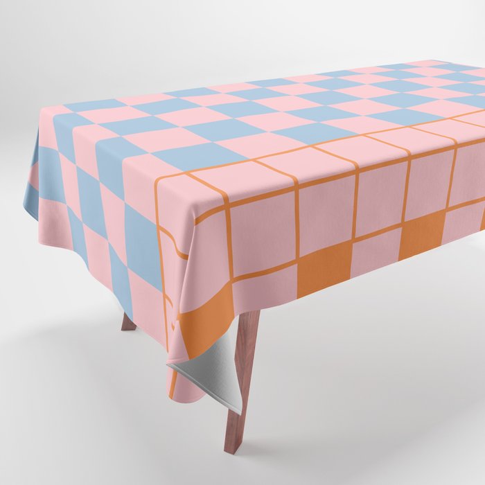 Checkered Triplet Mixed Check Pattern in Pastel Pink and Light Orange Tablecloth Gallery Image 1