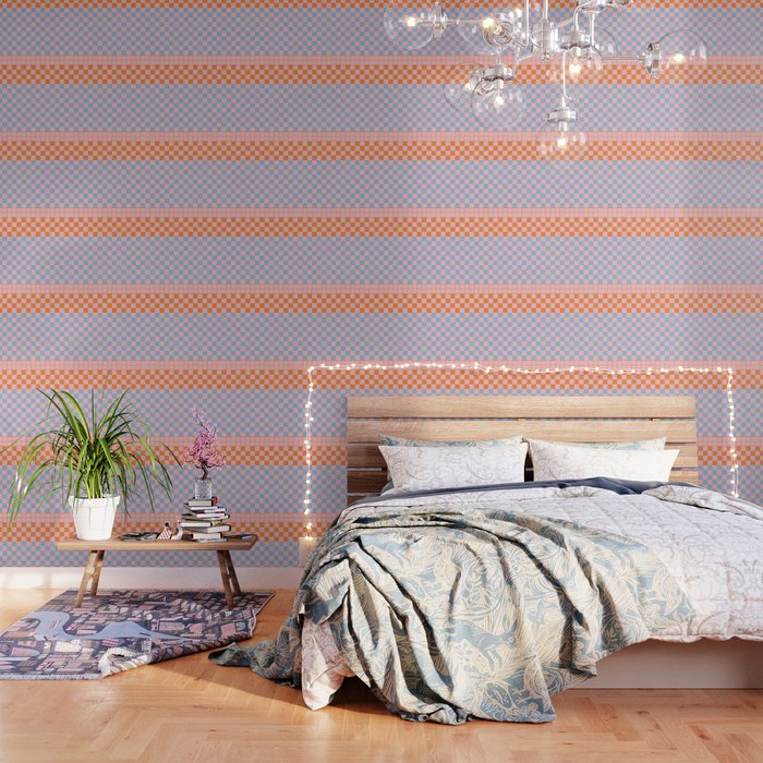 Checkered Triplet Mixed Check Pattern in Pastel Pink and Light Orange Wallpaper Gallery Image 3