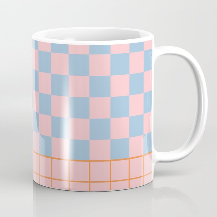 Checkered Triplet Mixed Check Pattern in Pastel Pink and Light Orange Coffee Mug Gallery Image 1