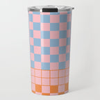 Checkered Triplet Mixed Check Pattern in Pastel Pink and Light Orange Travel Mug Gallery Image 1