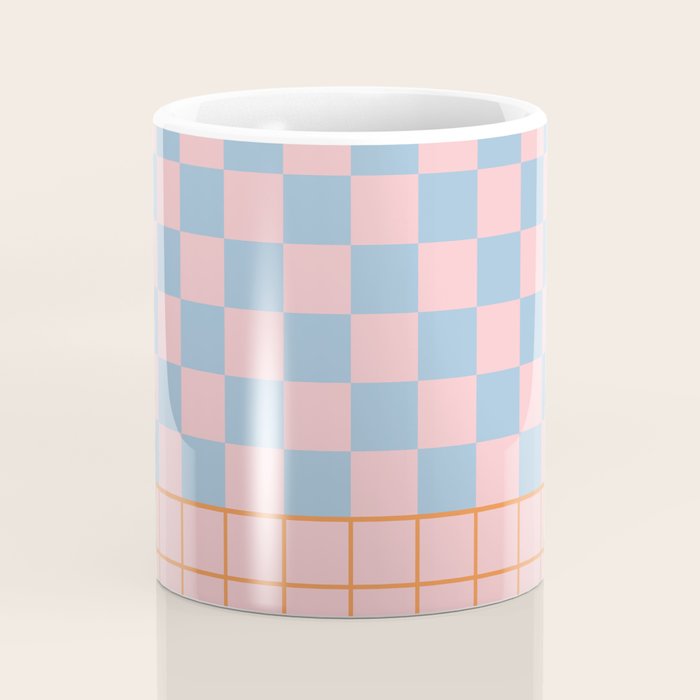 Checkered Triplet Mixed Check Pattern in Pastel Pink and Light Orange Coffee Mug Gallery Image 4