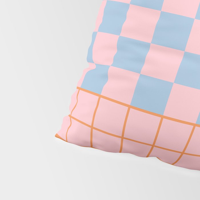 Checkered Triplet Mixed Check Pattern in Pastel Pink and Light Orange Pillow Sham Gallery Image 4