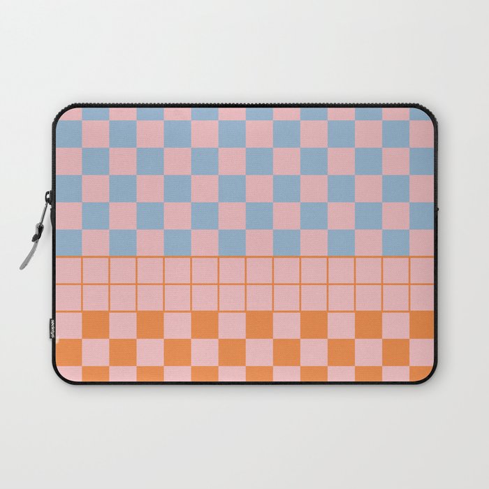Checkered Triplet Mixed Check Pattern in Pastel Pink and Light Orange Laptop Sleeve Gallery Image 1