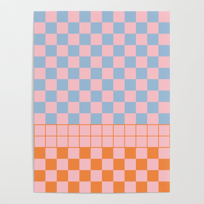 Checkered Triplet Mixed Check Pattern in Pastel Pink and Light Orange Poster Gallery Image 4