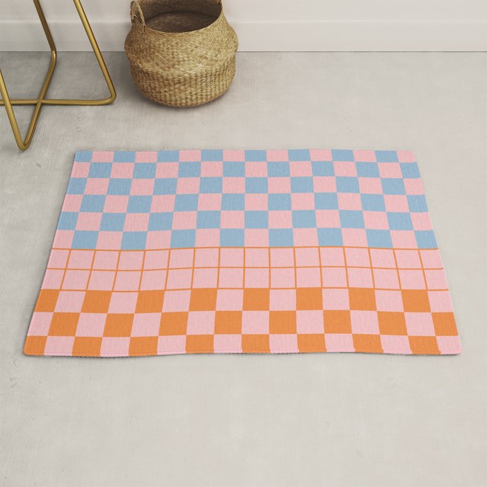 Checkered Triplet Mixed Check Pattern in Pastel Pink and Light Orange Rug Gallery Image 1