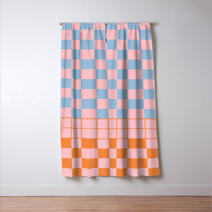 Checkered Triplet Mixed Check Pattern in Pastel Pink and Light Orange Window Curtain Gallery Image 3