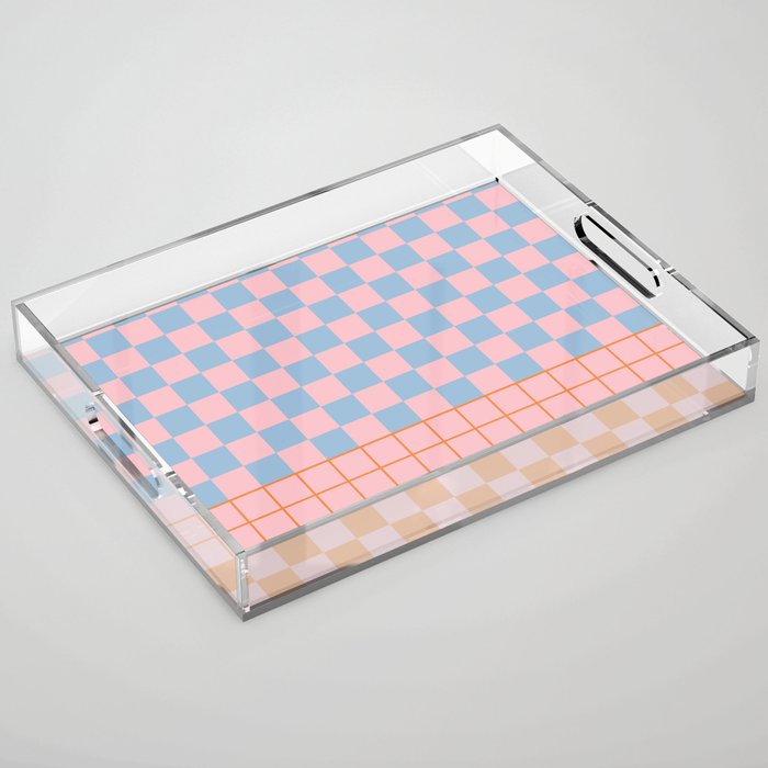 Checkered Triplet Mixed Check Pattern in Pastel Pink and Light Orange Acrylic Tray Gallery Image 1