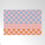 Checkered Triplet Mixed Check Pattern in Pastel Pink and Light Orange Welcome Mat Gallery Image 1