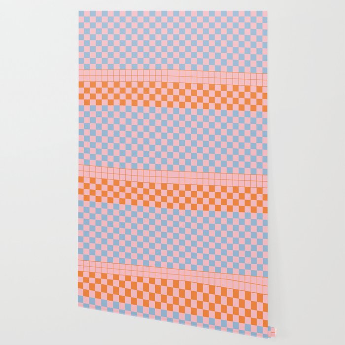 Checkered Triplet Mixed Check Pattern in Pastel Pink and Light Orange Wallpaper Gallery Image 2