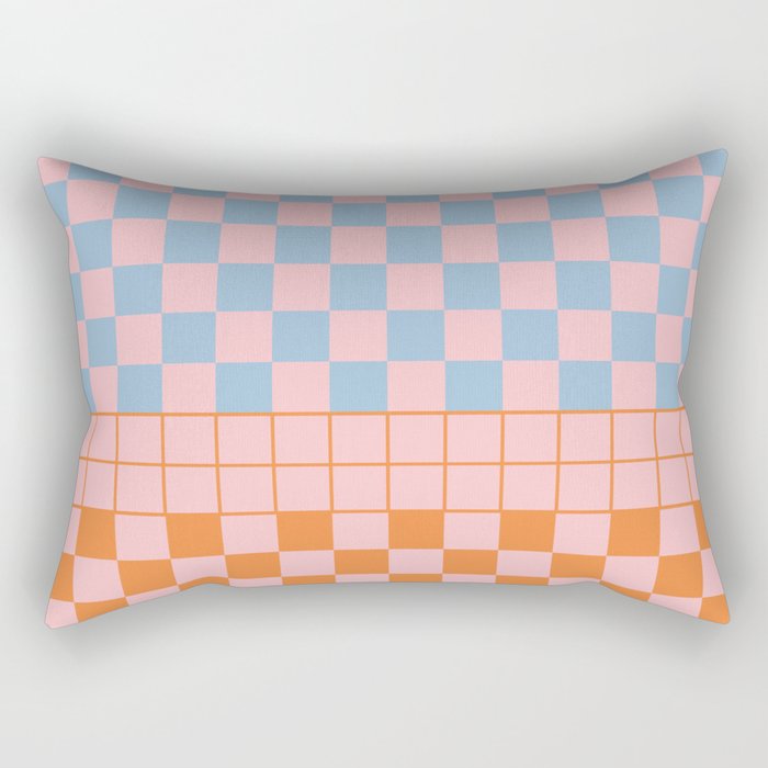 Checkered Triplet Mixed Check Pattern in Pastel Pink and Light Orange Rectangular Pillow Gallery Image 2