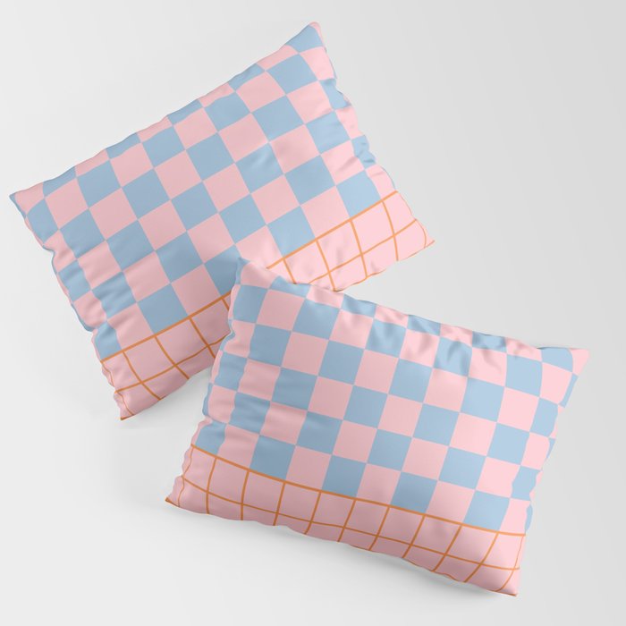 Checkered Triplet Mixed Check Pattern in Pastel Pink and Light Orange Pillow Sham Gallery Image 1