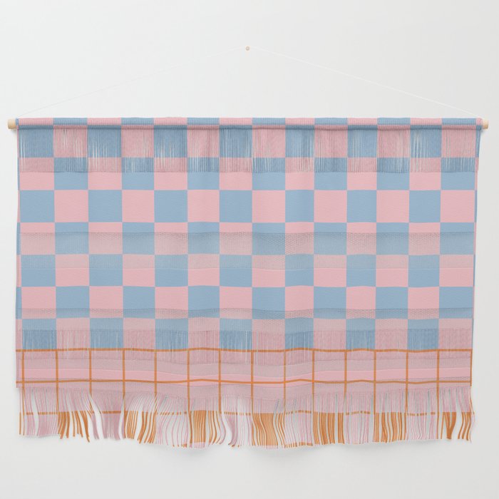 Checkered Triplet Mixed Check Pattern in Pastel Pink and Light Orange Wall Hanging Gallery Image 1