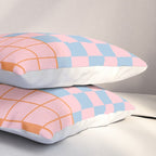 Checkered Triplet Mixed Check Pattern in Pastel Pink and Light Orange Pillow Sham Gallery Image 3