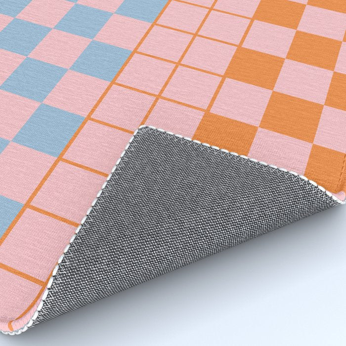 Checkered Triplet Mixed Check Pattern in Pastel Pink and Light Orange Rug Gallery Image 4