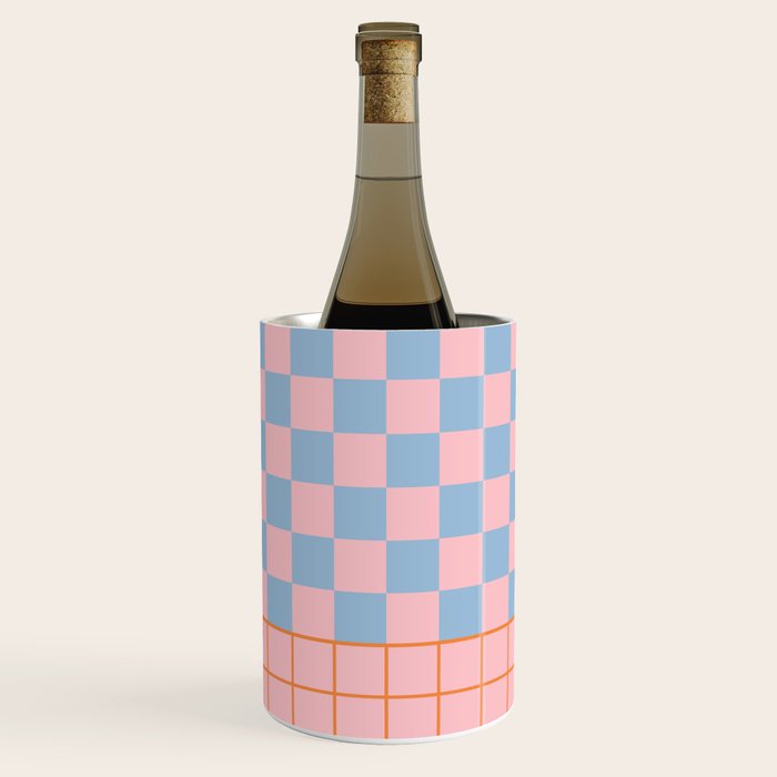 Checkered Triplet Mixed Check Pattern in Pastel Pink and Light Orange Wine Chiller Gallery Image 1