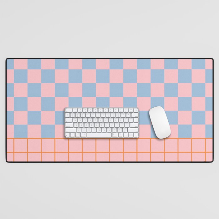 Checkered Triplet Mixed Check Pattern in Pastel Pink and Light Orange Desk Mat Gallery Image 1