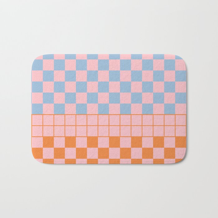 Checkered Triplet Mixed Check Pattern in Pastel Pink and Light Orange Bath Mat Gallery Image 1