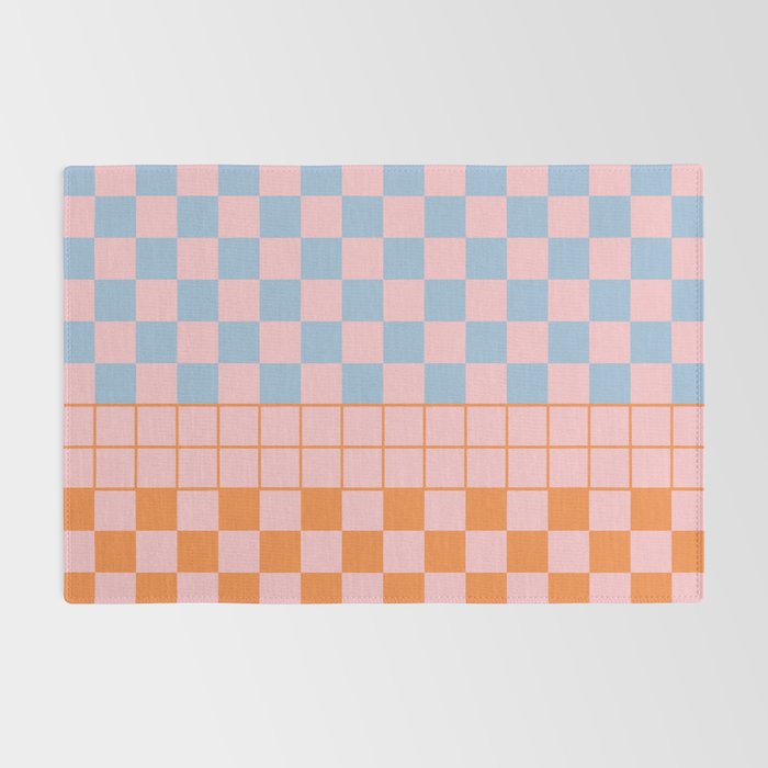 Checkered Triplet Mixed Check Pattern in Pastel Pink and Light Orange Rug Gallery Image 2