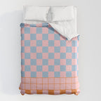 Checkered Triplet Mixed Check Pattern in Pastel Pink and Light Orange Duvet Cover Gallery Image 6