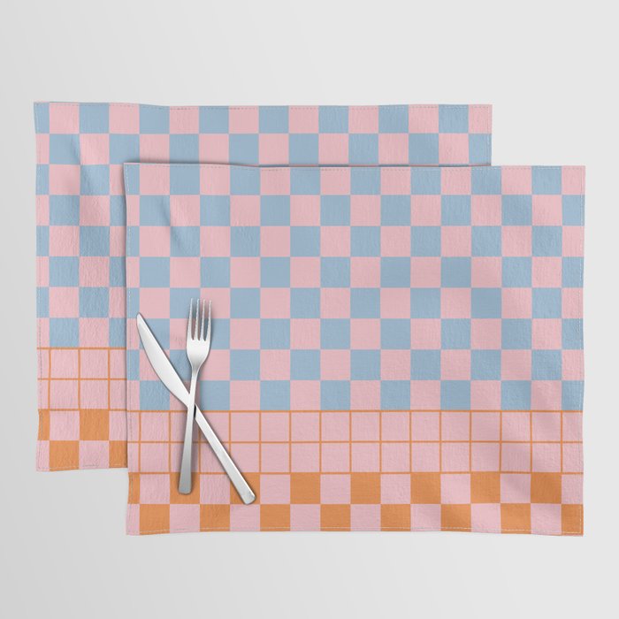 Checkered Triplet Mixed Check Pattern in Pastel Pink and Light Orange Placemat Gallery Image 1