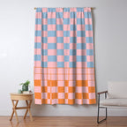 Checkered Triplet Mixed Check Pattern in Pastel Pink and Light Orange Window Curtain Gallery Image 5