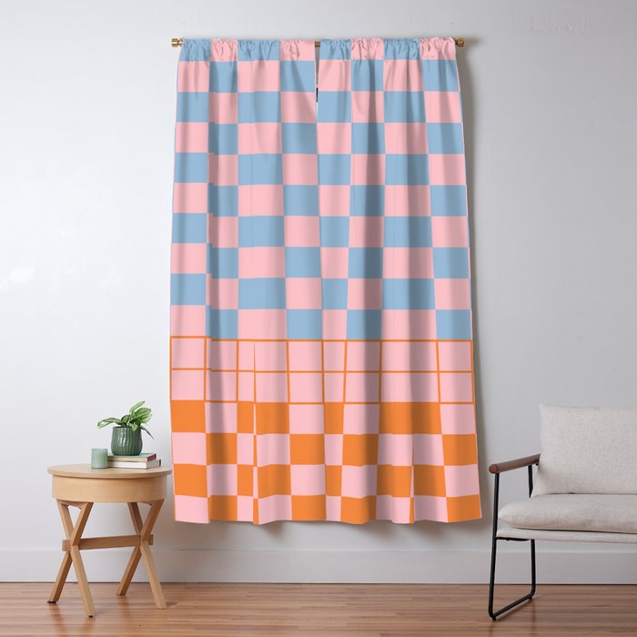 Checkered Triplet Mixed Check Pattern in Pastel Pink and Light Orange Window Curtain Gallery Image 5