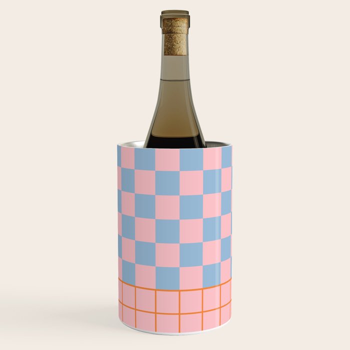 Checkered Triplet Mixed Check Pattern in Pastel Pink and Light Orange Wine Chiller Gallery Image 3