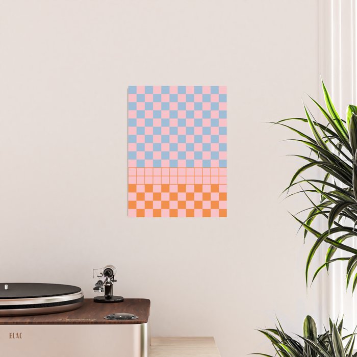 Checkered Triplet Mixed Check Pattern in Pastel Pink and Light Orange Poster Gallery Image 2