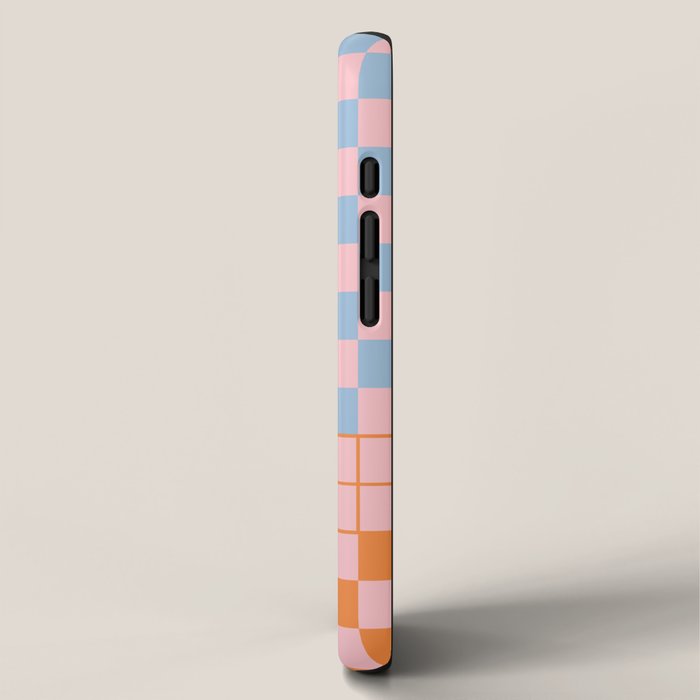Checkered Triplet Mixed Check Pattern in Pastel Pink and Light Orange iPhone Case Gallery Image 2