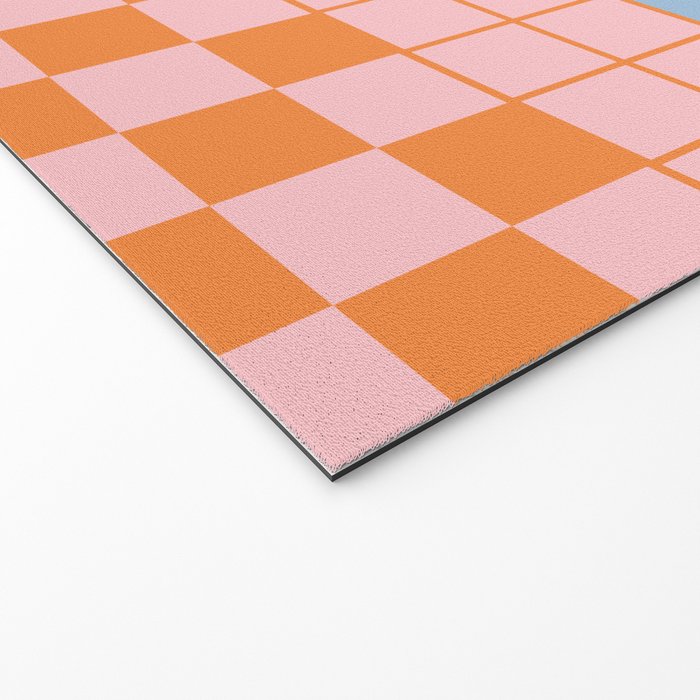 Checkered Triplet Mixed Check Pattern in Pastel Pink and Light Orange Welcome Mat Gallery Image 2