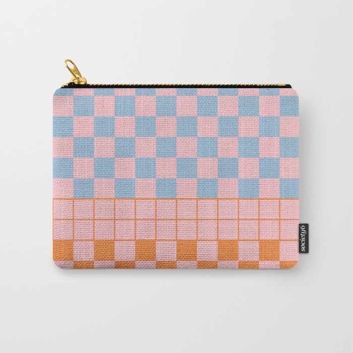 Checkered Triplet Mixed Check Pattern in Pastel Pink and Light Orange Carry All Pouch Gallery Image 1