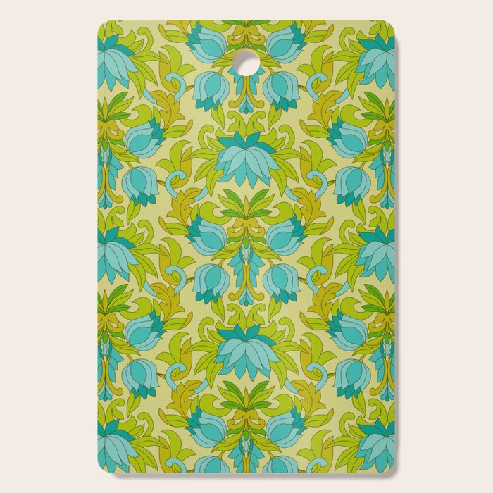Turquoise and Green Leaves 1960s Retro Vintage Pattern Cutting Board Gallery Image 1