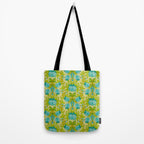Turquoise and Green Leaves 1960s Retro Vintage Pattern Tote Bag Gallery Image 2