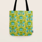Turquoise and Green Leaves 1960s Retro Vintage Pattern Tote Bag Gallery Image 1