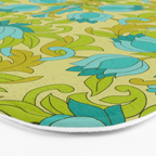 Turquoise and Green Leaves 1960s Retro Vintage Pattern Bath Mat Gallery Image 3