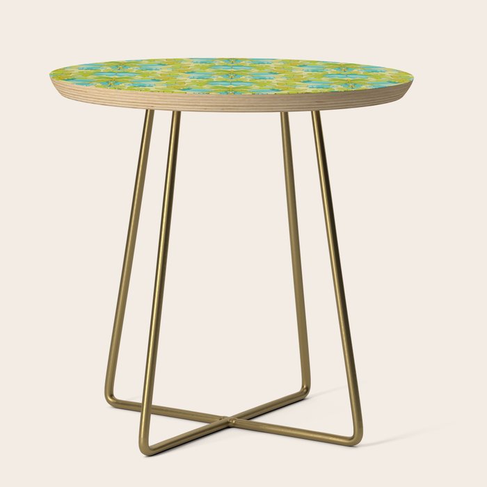 Turquoise and Green Leaves 1960s Retro Vintage Pattern Side Table Gallery Image 1