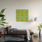 Turquoise and Green Leaves 1960s Retro Vintage Pattern Wood Wall Art Gallery Image 2