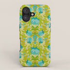 Turquoise and Green Leaves 1960s Retro Vintage Pattern iPhone Case Gallery Image 1