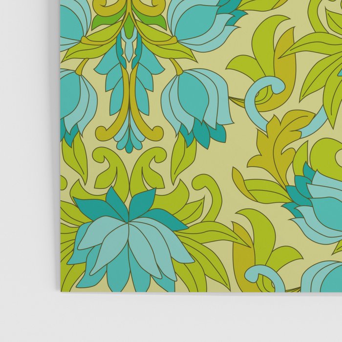 Turquoise and Green Leaves 1960s Retro Vintage Pattern Poster Gallery Image 3