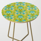 Turquoise and Green Leaves 1960s Retro Vintage Pattern Side Table Gallery Image 2