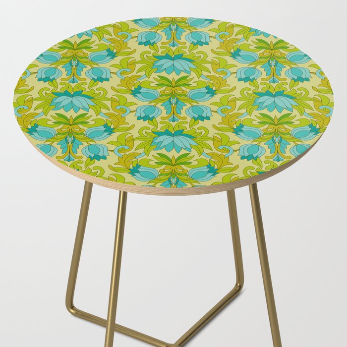 Turquoise and Green Leaves 1960s Retro Vintage Pattern Side Table Gallery Image 2