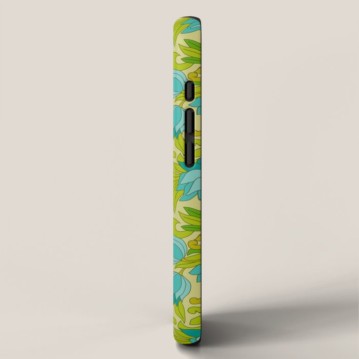 Turquoise and Green Leaves 1960s Retro Vintage Pattern iPhone Case Gallery Image 2