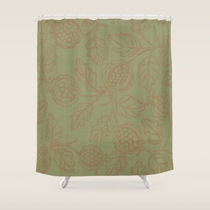 Block Print Pomegranate in Olive Shower Curtain Gallery Image 1
