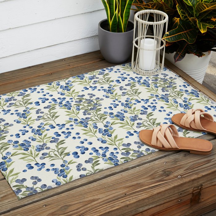 âWild Blueberryâ - Botanical Pattern Outdoor Rug Gallery Image 2