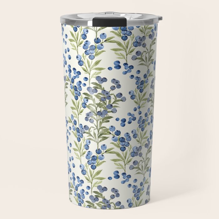 âWild Blueberryâ - Botanical Pattern Travel Mug Gallery Image 1