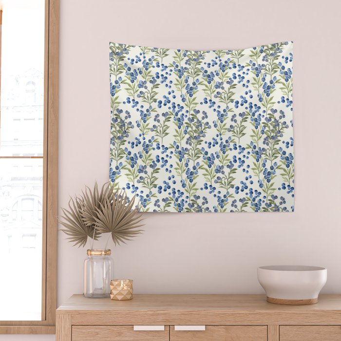 âWild Blueberryâ - Botanical Pattern Wall Tapestry Gallery Image 2
