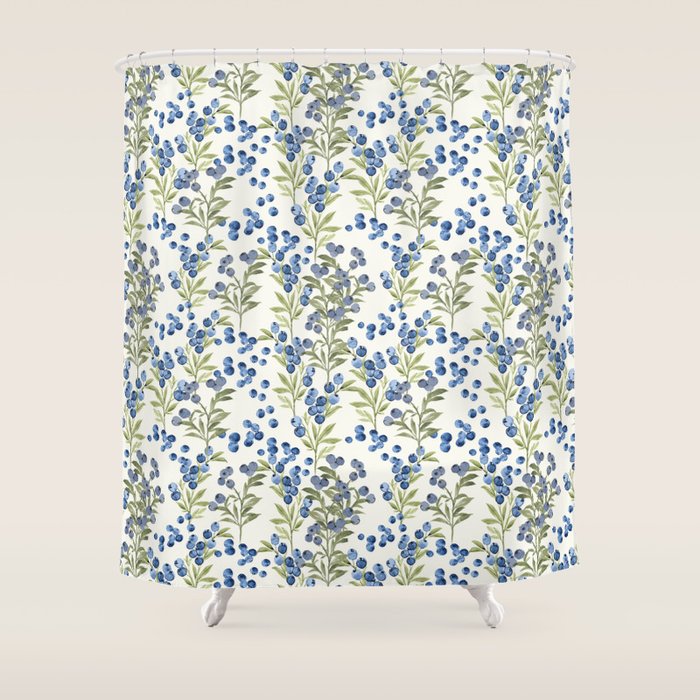âWild Blueberryâ - Botanical Pattern Shower Curtain Gallery Image 1
