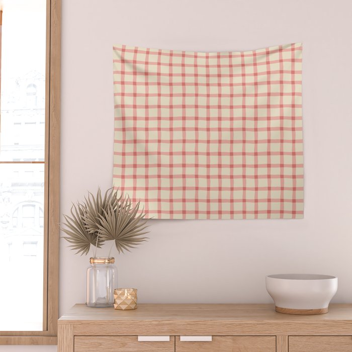 Strawberry Gingham Pattern Wall Tapestry Gallery Image 2